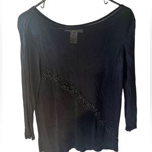 Dressy Sheer Black Top Beads Across Jones &Co Size Medium Long Sleeve